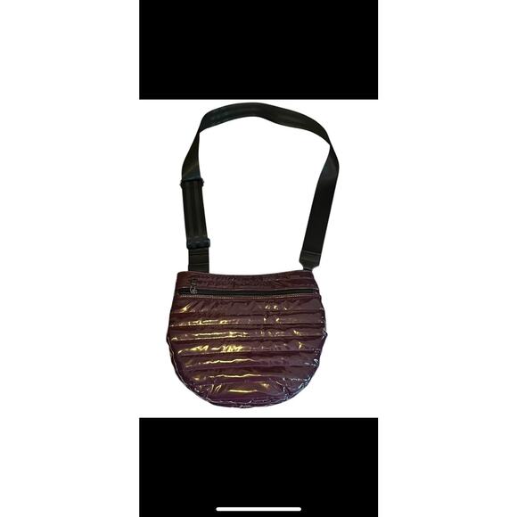 Think Royln Quilted Crossbody Bag Glossy Plum Purple Rounded - Picture 2 of 6